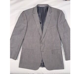 Bertolini Eli Thomas Mens Size 44i Grey Pink Pinstripe Wool Silk Blend Blazer